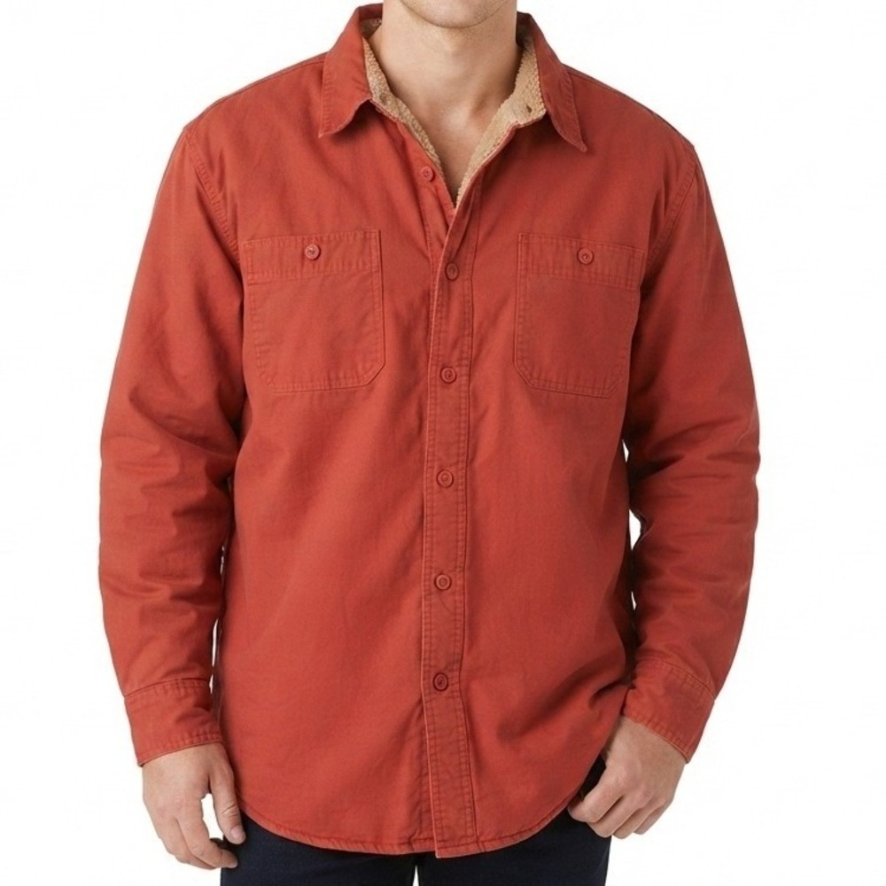 Wrangler Authentics Shirt‎ Jacket Mens XL Red Sherpa Lined Canvas Shacket